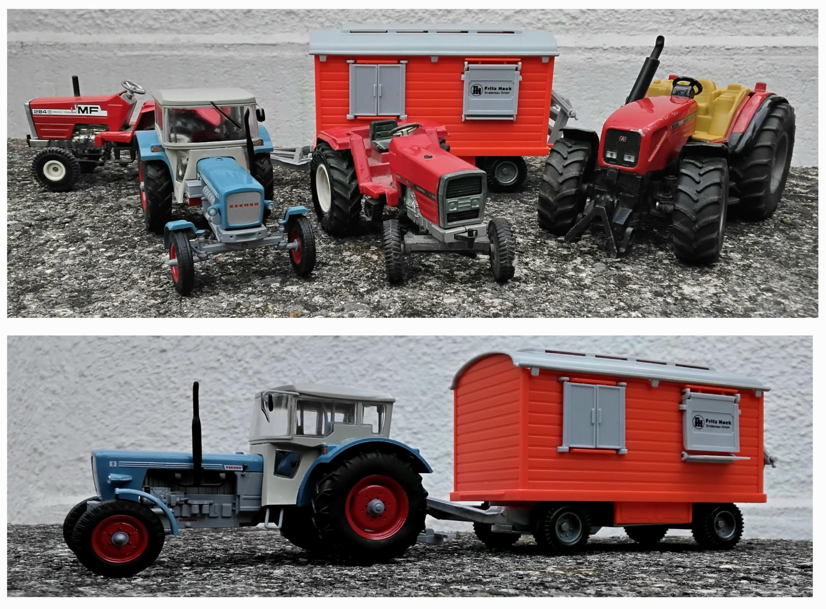 Massey-Ferguson und Eicher Wotan mit Bauwagen